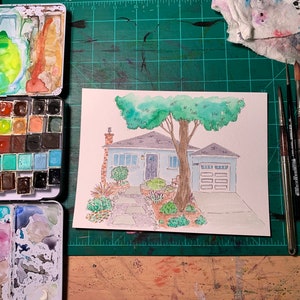 Custom Watercolor: House landscape size 5x7 image 8
