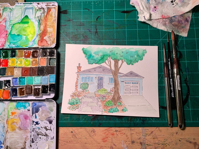 Custom Watercolor: House landscape size 5x7 image 8