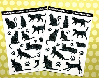 Black Cat Stickers, Goth, Creepy Planner, Dark