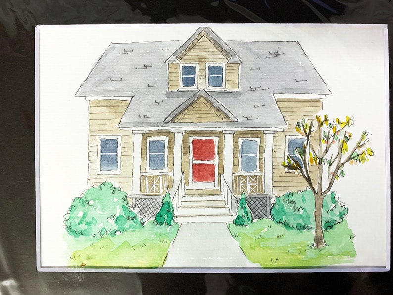 Custom Watercolor: House landscape size 5x7 image 10