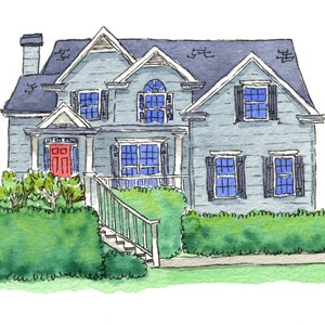 Custom Watercolor: House landscape size 5x7 image 1