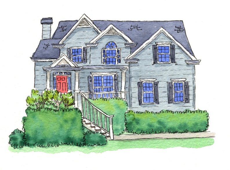 Custom Watercolor: House landscape size 5x7 image 1