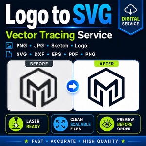 Logo Vector Tracing Service, PNG JPG to SVG, Manual Redraw, Laser Ready Files