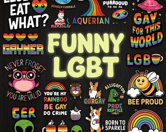 Pacchetto di SVG divertenti a tema LGBT / Citazioni queer con giochi di parole, clipart arcobaleno (download digitale)