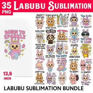 35 designs de Labubu PNG, Labubu PNG, pacote de sublimação de Labubu, design de camiseta, personagens de monstro, download instantâneo
