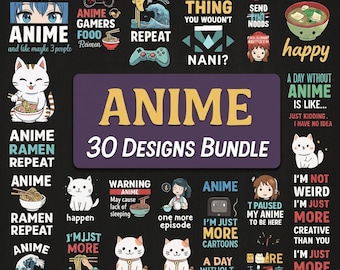 Pacchetto di SVG con citazioni divertenti di anime, design umoristici Kawaii Otaku (download digitale)
