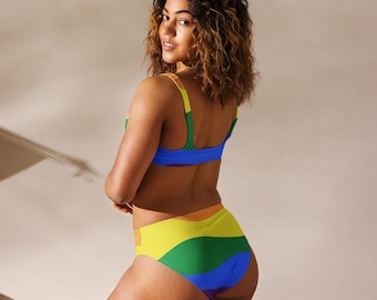 Set bikini Rainbow Pride – Costume da bagno riciclato a vita alta