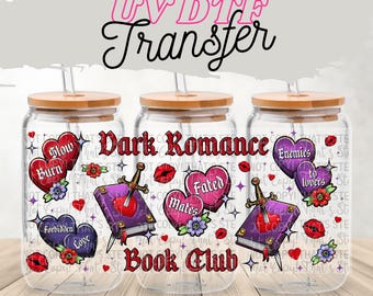 Dark Romance Book Club UV DTF Wrap | 16 oz Glass Cup Wrap | Optional Matching Lid | Waterproof Decal | Ready-to-Press Book Lover Gift