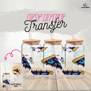 Astronaut Pizza Liebhaber UV DTF Wrap für 16oz Glas | Space Tumbler Wrap | Optional Deckel wickeln | Kosmischer Feinschmecker-Aufkleber | Druckfertig uv dtf