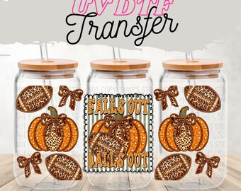 Leopard Pumpkin Football UV DTF Wrap: 16 oz Glass Can Decal