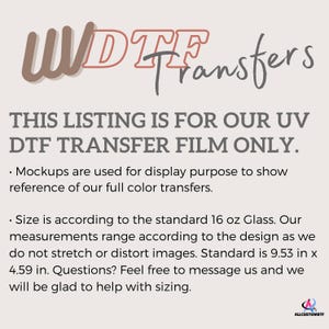 K&ouml;nnte beinhalten: Das Bild zeigt den Text "WD Transfers". Es wird klargestellt, dass das Angebot nur f&uuml;r UV-DTF-Transferfolie gilt. Das Bild erw&auml;hnt auch Mockups zur Darstellung und Gr&ouml;&szlig;enangaben: 24,2 cm x 11,66 cm.