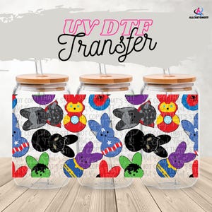 Osterheld Bunnies UV DTF Wrap für 16oz Glas | Niedliches Häschen Tumbler Wrap | Optional Deckel wickeln | Pastell ästhetischer Aufkleber | Druckfertig