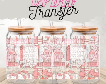 Book Lover UV DTF Wrap for 16oz Glass | Optional Lid Wrap | Bibliophile Tumbler Wrap | Waterproof Reading Decal | Ready-to-Press uv wrap