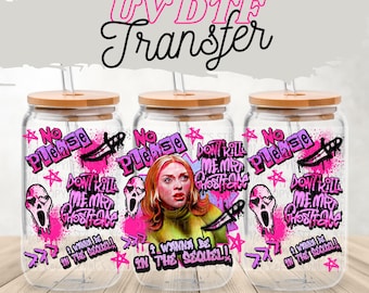 Horror Lovers UV-DTF-wrap voor 16oz glazen blikje | Scream Fantasy Tumbler Wrap | Horror Lover uv dtf | Optionele dekselomslag | Drukklare sticker