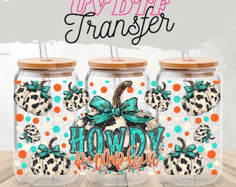 Howdy Pumpkin Glass Can Wrap: Western Cheetah Print, Fall Tumbler
