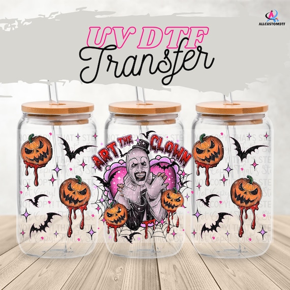 Creepy Clown Glass Can Wrap: Halloween Horror Tumbler Design