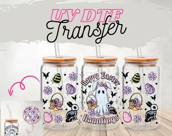 Easter Ghoul UV DTF Wrap for 16oz Glass | Pastel Goth Tumbler Wrap | Optional Lid Wrap | Spooky Cute Bow Decal | Ready-to-Press uv dtf bow