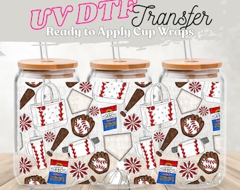 Baseball Mom UV DTF Cup Wrap | Softball Libbey Glass Can Transfer | Sports Mama 16oz Cup Wrap Decal
