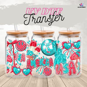 Retro 4 juli ijslolly 16 oz glazen blikverpakking | Optionele dekselomslag | Vintage UV-DTF-bekeromslag | Patriottische zomerbeker