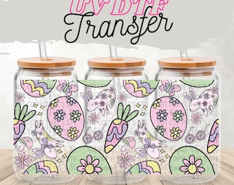 Pastel Easter Bunny 16 oz Glass Can Wrap | Optional Lid Wrap | Cute UV DTF Cup Wrap for Spring | Pastel Bunny Easter Glass Cup Decal