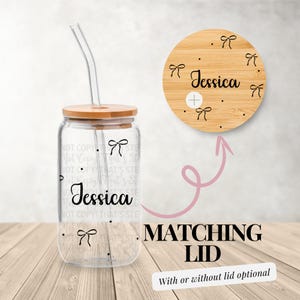 Pellicola UV DTF personalizzata Coquette Bow Lover / Decalcomania per tazza di vetro con nome personalizzato / Vetro da 16 once / Alta qualità e durevole / Facile da applicare / Pellicola per fiocchi