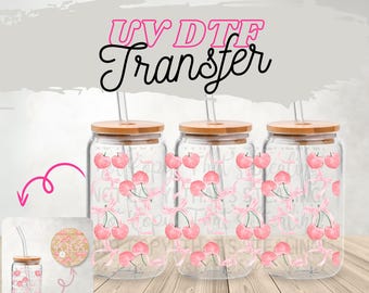 Cherry Bow Lover UV DTF Wrap per bicchieri da 16 once / Coquette Aesthetic Tumbler Wrap / Coperchio opzionale Wrap / Adesivo carino da ragazza / UV DTF pronto per la stampa