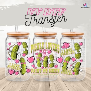 Trasferimento UV DTF "Pickle Lover", design Pickle Lover, trasferimenti UV DTF personalizzati, trasferimenti UV DTF di alta qualità e vivaci, pellicola per vetro da 16 once, pellicola per tazza