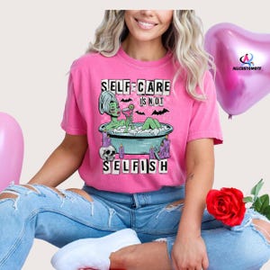 Self Care Is Not Selfish | Oeko Certified DTF Transfer | Cute Zombie Girl | Pastel Horror Aesthetic | Ready-to-Press dtf | Soft & Vibrant