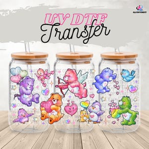 UV DTF Transfer Valentine wrap, Vibrant Cupid Bears design Uv dtf Transfers, High Quality Uv Dtf film 16 oz glass wrap, Colorful Bears wrap