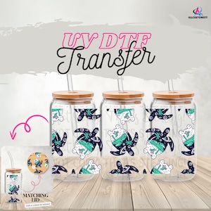 Film de protection UV DTF Tortues de mer pour verre 16 oz | Papier d'emballage pour verre océan | Film de protection du couvercle en option | Sticker imperméable Marine Life | Emballage de gobelet prêt à presser