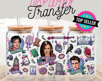 Vampire Lovers UV DTF Wrap für 16 Unzen Glasdose | Gothic Fantasy Tumbler Wrap | Buchliebhaber Ästhetik | Optional Deckel Wrap | Fertig zum Abziehen!