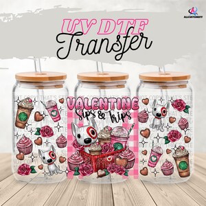 UV DTF Transfer Valentines wrap, Vibrant Sip and Shop Uv dtf Transfers, High Quality Uv Dtf film 16 oz glass wrap, Cute dog uv