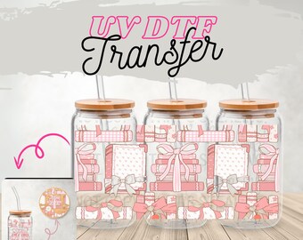 Pink Aesthetic Book Lover UV DTF Wrap for 16oz Glass | Cute Bookish Tumbler Wrap | Optional Lid Wrap | Reading Lover Decal | Ready-to-Press