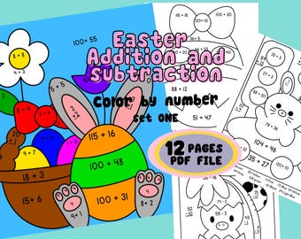 Addition & Subtraction Worksheets (PDF): Easter Math Color By Number