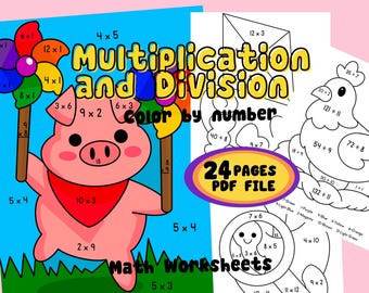 Multiplication & Division Pre-made Worksheets: Spring Color by Code Math sheets(PDF Download)