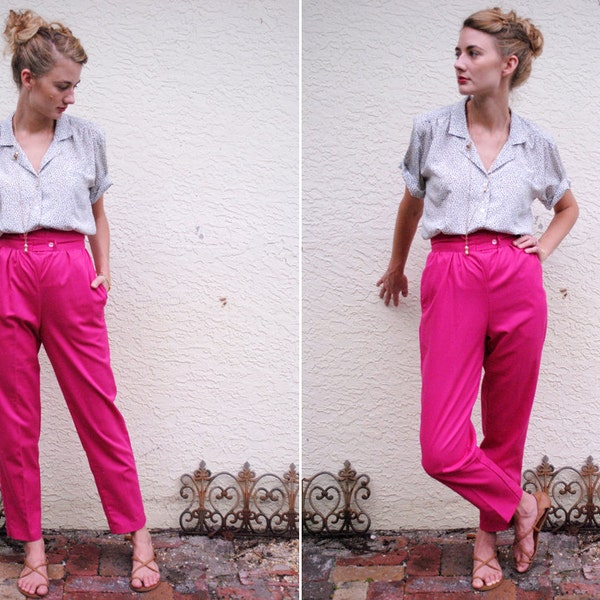 Vintage Ultra High Waisted Hot Pink Ankle Pants