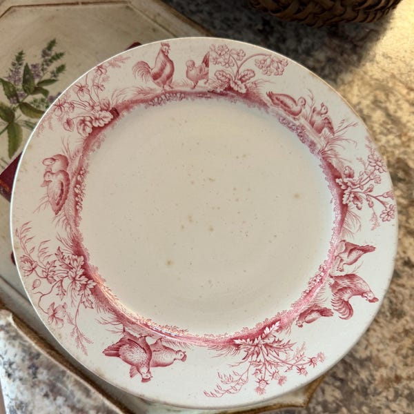 Antique B.W.M. & Co English Ironstone Pedestal Cake Stand in Poultry Pattern