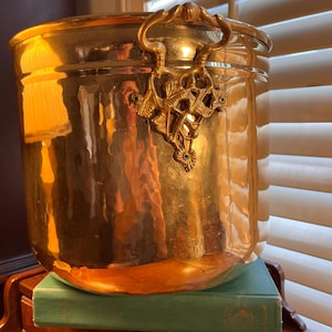 Vintage Hammered Brass Planter with Decorative Handles - Brass Jardinière