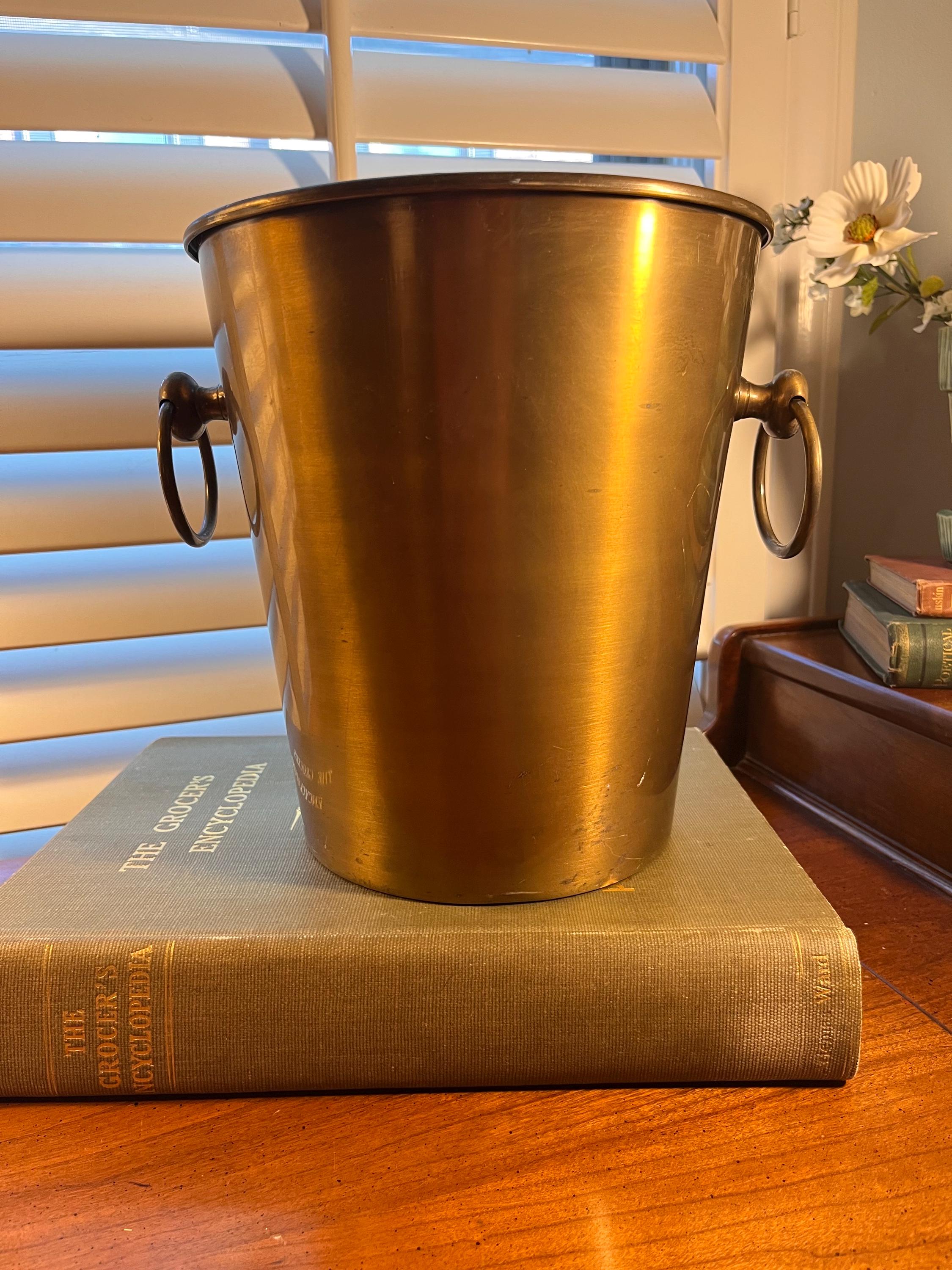 Polished Chrome & Brass 5 Quart Ice Bucket - Metal Side Handles, Classic Barware - View #2