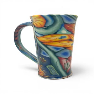 Dean McRaine LightWave Pottery Millefiori Porcelain Mug, Handmade Kauai Hawaii Psychedelic Nerikomi Art Ceramic Coffee Cup, Hand Signed DM