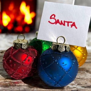Lot de 4 porte-cartes vintage boules de Noël, ornements scintillants en verre