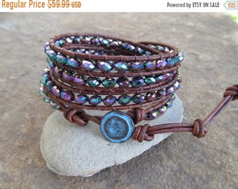 SALE 40% OFF Kaladiscope Crystal  Beaded Leather Wrap Bracelet