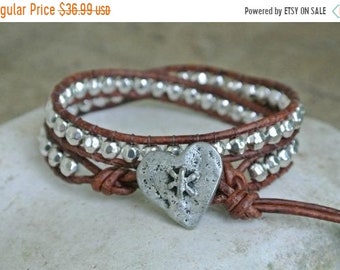 SALE 40% OFF Hearts Delight Pewter Beaded Leather Wrap Bracelet Storewide SALE 10 Percent off coupon code Sale10