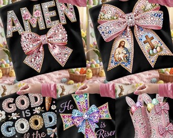 Rhinestone Easter Cristian T-shirt , Jesus t-shirt, amen with bow t-shirt, western boots with bow t-shirt , god is good t-shirt , diamond