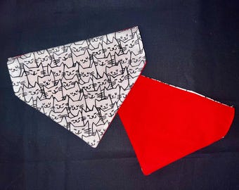 Reversible Dog/Cat Scarf, Red & Meowmers Print, Over The Collar Bandana, Custom Pet Accessories