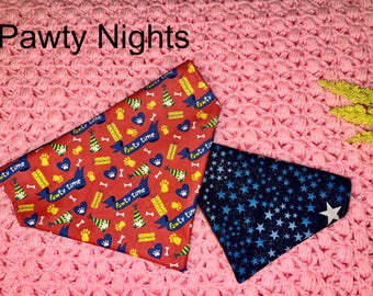 Reversible Dog Bandana, Pawty Nights, Over The Collar Scarf, Custom Pet Accessories