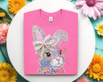 Pearl Easter bunny material t-shirt , bunny t shirt for easter,