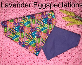 Reversible Dog Bandana, Lavender Eggspectations Print, Over The Collar Scarf