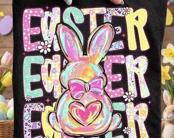 Happy Easter brushstroke burny t -shirt, Croquette bow bunny t-shirt