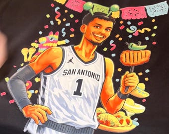Wemby Fiesta T-Shirt, Spurs Retro Cotton Tee, Chicken Stick Print